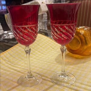 Elegant vintage Red Crystal Wine Glasses Set of 2